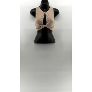 ELODIE Women's Light Beige Button Keyhole Twist-Front Cropped Tank Top SZ XS